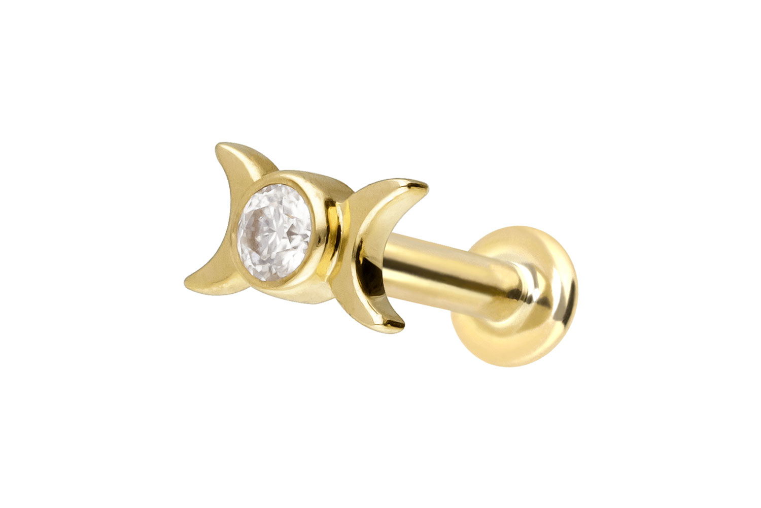 14 Karat Gold Labret Piercing mit Push Fit MOISSANIT + 2 MONDE